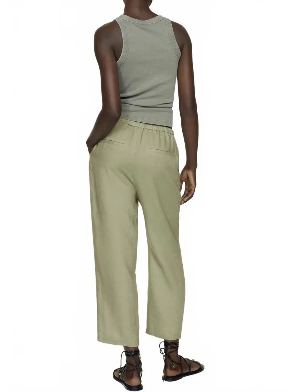 Mango 100% Linen Pants Green NWT Size Small